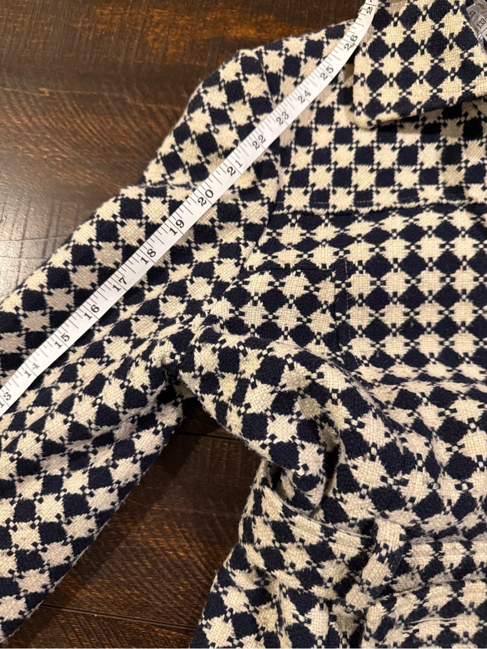 Tommy Hilfiger Wool Blend Pattern Coat Navy Ivory Belted Peacoat Size 10 - Picture 10 of 12